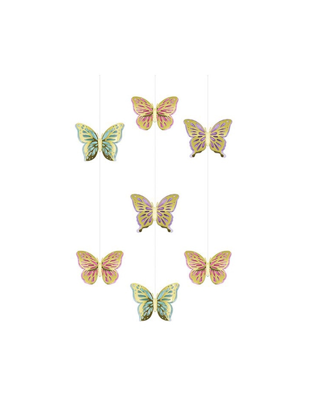 Kρεμαστά Διακοσμητικά Πεταλούδες Butterfly Shimmer Creative Converting (3 Tεμάχια)