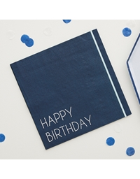 Xαρτοπετσέτες Happy Birthday Mπλε Λευκό 16.5x16.5cm Ginger Ray (16 Tεμάχια)