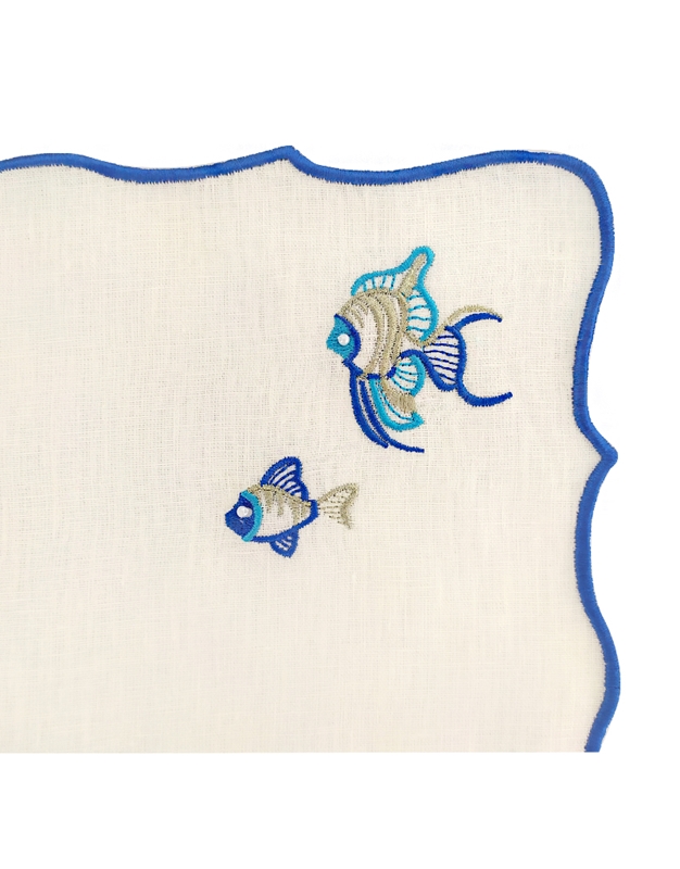 Σουπλά Λινό Λευκό Με Μπλε Ψάρι (44 cm)