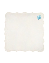 Πετσέτα Φαγητού Λινή Λευκή Με Μπλε Και Πετρόλ Κοράλλια (39 x 39 cm)