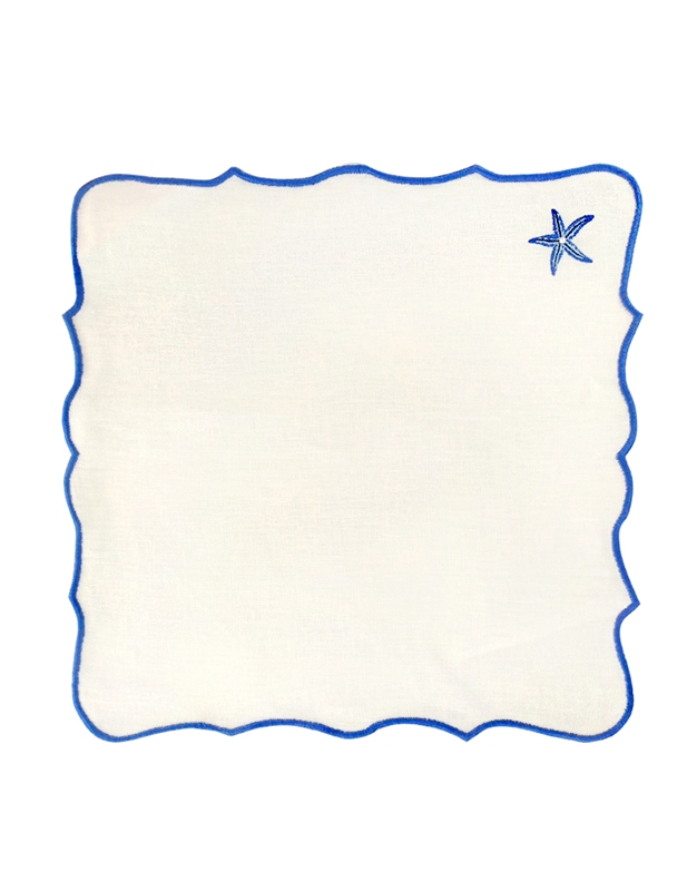 Πετσέτα Φαγητού Λινή Λευκή Με Μπλε Αστερία (36 x 36 cm)