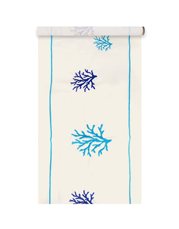 Table Runner Λευκό Με Μπλε Και Πετρόλ Κοράλλια (80 x 40 cm)
