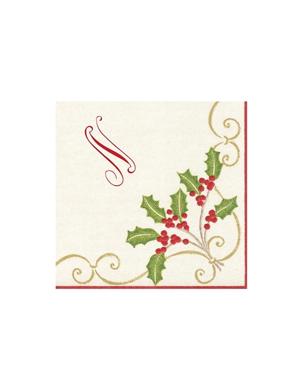 Χαρτοπετσέτες Σε Κουτί "N" Christmas Εmbroidery" 12.5cm x 12.5cm Caspari (30 τεμάχια)