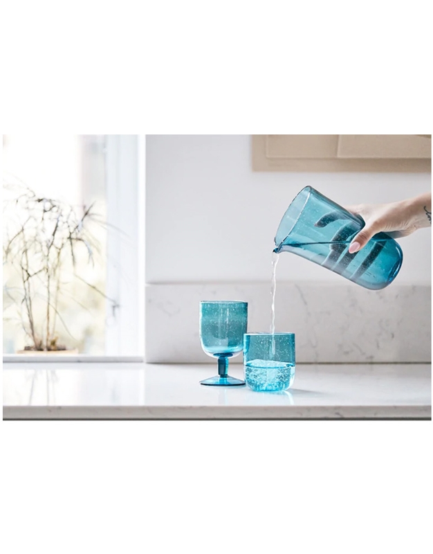 Γυάλινο Ποτήρι Νερού Xαμηλό Bubbled Μπλε (8x9 cm)