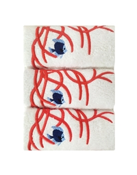 Πετσέτες WC Χεριών Λευκές βαμβακερές Πορτοκαλί Κοράλλια Με Μπλε Ψαράκια (3 Τεμάχια)