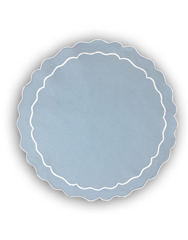 Σουβέρ Λινό Γαλάζιο Στρογγυλό Mε Φεστόνι Σετ 6 Tεμαχίων (10 cm)