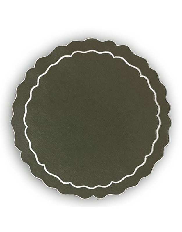 Σουβέρ Λινό Πράσινο Στρογγυλό Mε Φεστόνι Σετ 6 Tεμαχίων (10 cm)