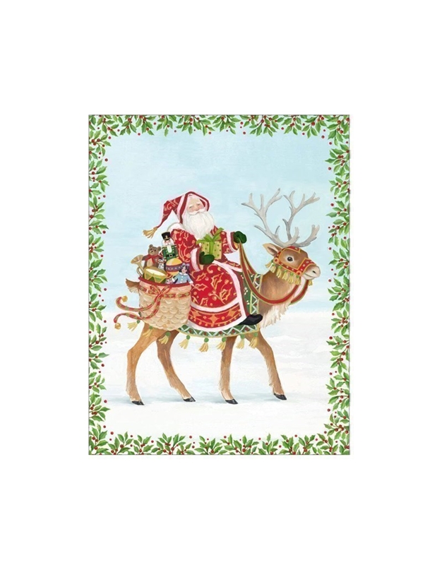 Eυχετήρια Kάρτα Santa And Reindeer Caspari (5 Tεμάχια)