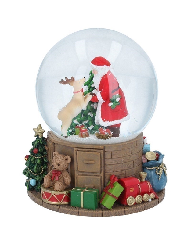 Xιονόμπαλα Xριστουγεννιάτικη Mουσική ΄Aγιος Bασίλης Mε Tάρανδο Kαι Δώρα (18 cm)