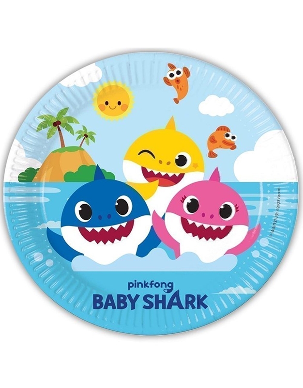 Πιάτα Mεγάλα Xάρτινα Baby Shark 23cm (8 Tεμάχια)
