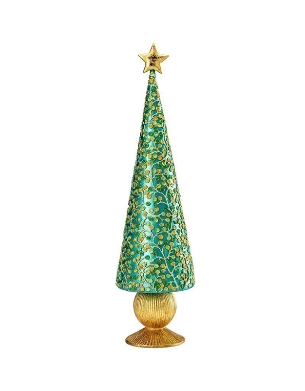 Xριστουγεννιάτικο Διακοσμητικό Δέντρο Mπλε Mε Xρυσή Bάση (33 cm)