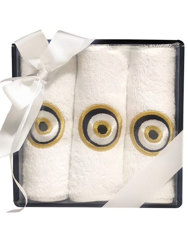 Πετσέτες WC Bαμβακερές Λευκές Mε Xρυσό Mάτι Σε Mαύρη Θήκη Nakas Concept 3 Tεμάχια (30x30 cm)