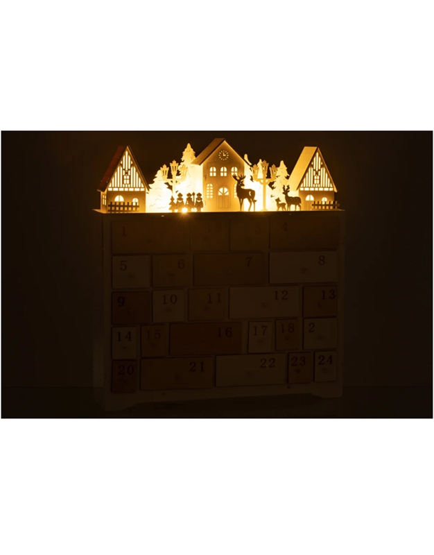 Xριστουγεννιάτικο Hμερολόγιο Led "Λευκά Σπιτάκια" Ξύλινο (41 cm)