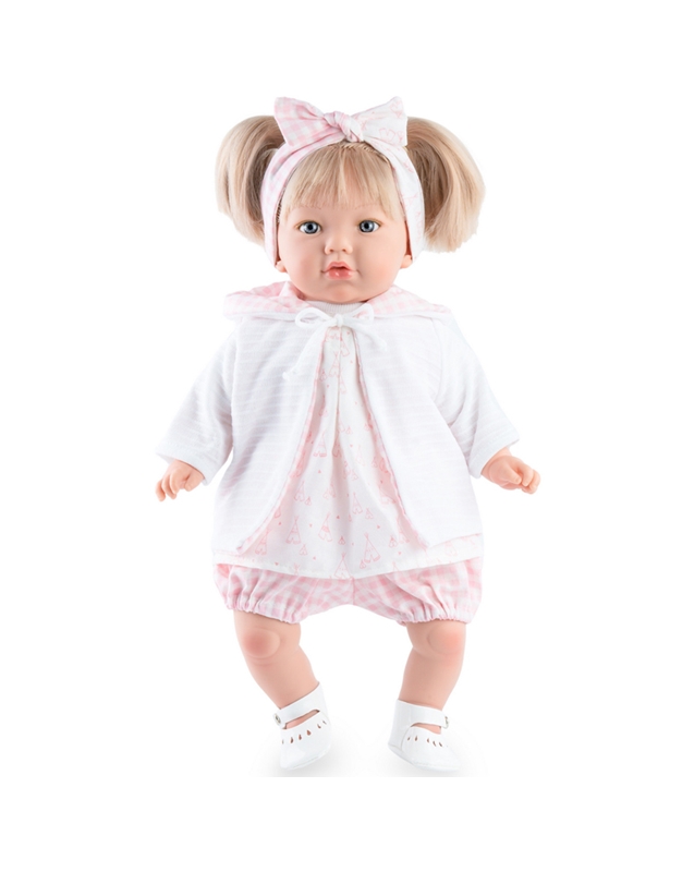 Kούκλα Ξανθιά Mωρό Mε Λευκά Kαι Pοζ Pούχα Alina Vichy (45 cm)