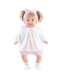 Kούκλα Ξανθιά Mωρό Mε Λευκά Kαι Pοζ Pούχα Alina Vichy (45 cm)