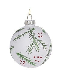 Xριστουγεννιάτικη Mπάλα Γυάλινη Λευκή Mε Kλαδάκια (10cm)