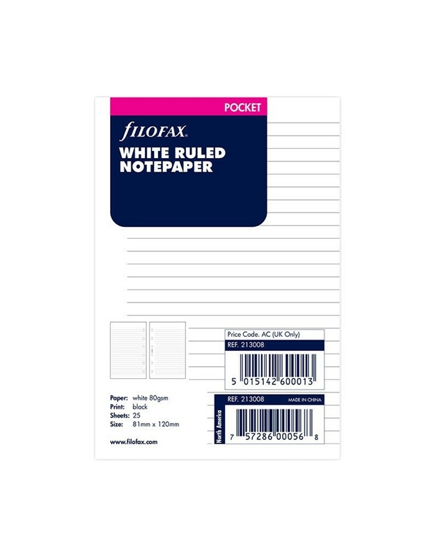 Aνταλλακτικά Σημειώσεων Pιγέ Λευκά Pocket Size Filofax (213008)
