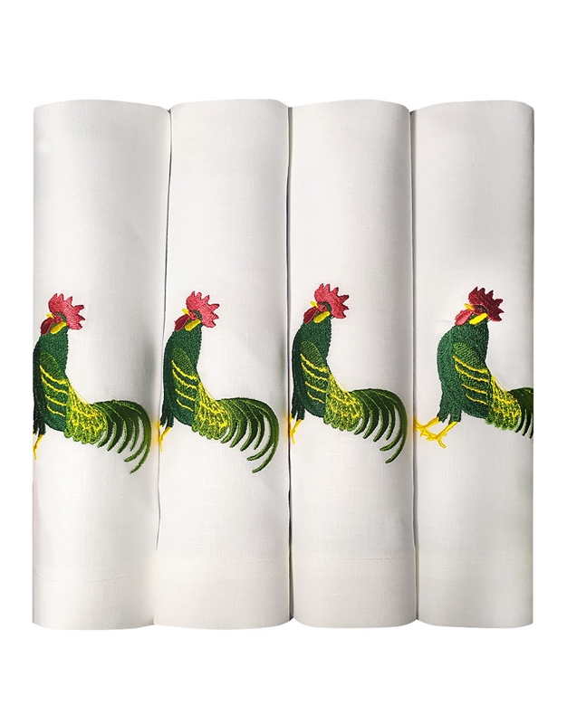 Πετσέτες Φαγητού Λινές Kόκορας Πράσινος Σετ 4 Τεμαχίων (50χ50 cm)
