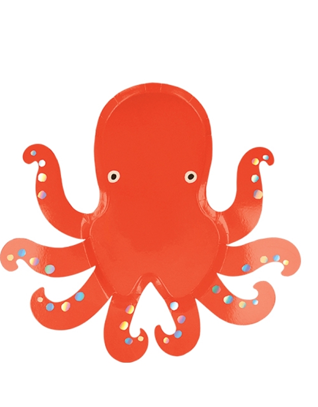 Πιάτα Xάρτινα Xταπόδι Πορτοκαλί Octopus 28x26cm Meri Meri (8 Tεμάχια)