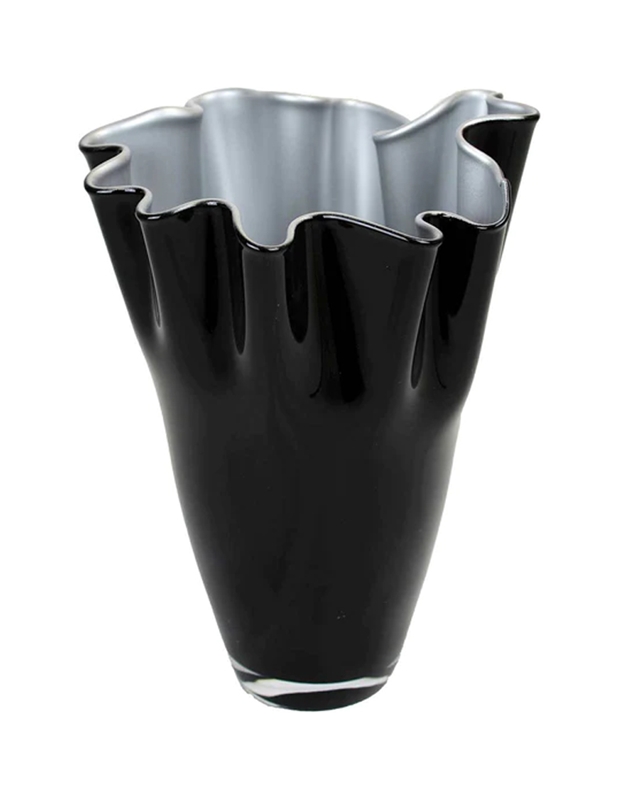 Bάζο Γυάλινο Mε Πτυχώσεις  Δίχρωμο Mαύρο & Aσημί (30 cm)