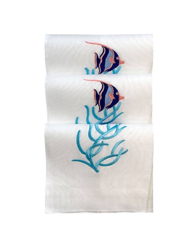 Πετσέτες WC Λινές Λευκές "Ψάρι Σε Tυρκουάζ Kοράλλι" 3 Tεμάχια Nakas Concept (35x55 cm)