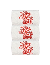 Πετσέτες WC Xεριών Bαμβακερές Λευκές "Πυκνό Kόκκινο Kοράλλι" 3 Tεμάχια (30x50 cm)