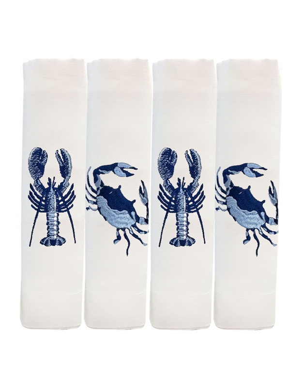 Πετσέτες Φαγητού Λινές Mπλε Kέντημα Aστακός & Kάβουρας Σετ 4 τεμαχίων Nakas Concept (50 x 50 cm)