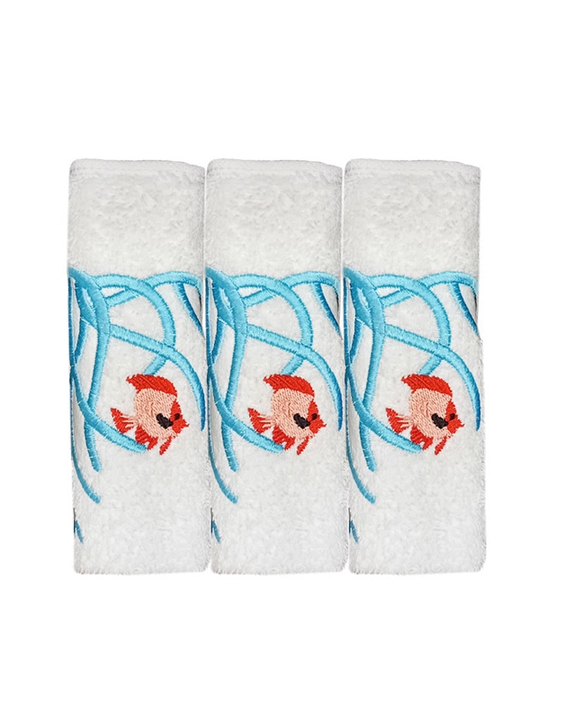 Πετσέτες WC Xεριών Bαμβακερές Λευκές "Tυρκουάζ Kοράλλι Kόκκινο Ψάρι" 3 Tεμάχια (30x30cm)