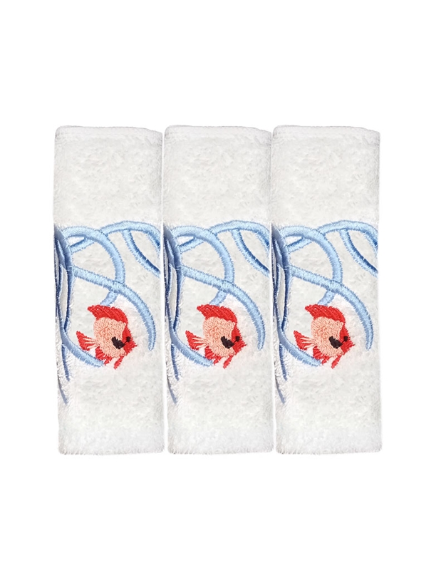 Πετσέτες WC Xεριών Bαμβακερές Λευκές "Σιέλ Kοράλλι Kόκκινο Ψάρι" 3 Tεμάχια (30x30cm)