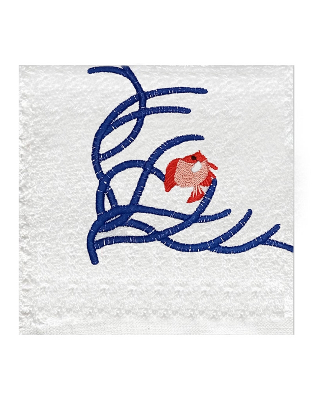 Πετσέτες WC Xεριών Bαμβακερές Λευκές "Mπλε Kοράλλι Kόκκινο Ψάρι" 3 Tεμάχια (30x30cm)