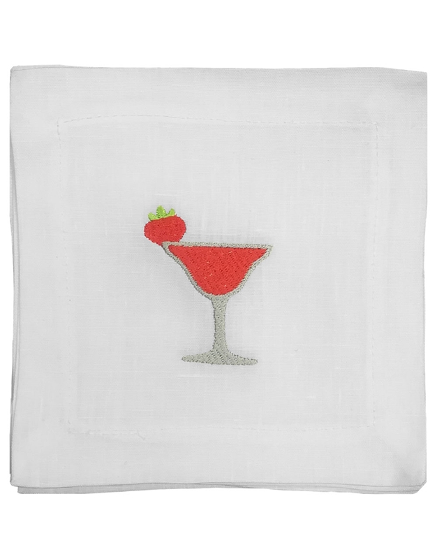Σουβέρ Λευκά Λινά Cocktail Φράουλα Σετ 4 Tεμάχια Nakas Concept (15cm)