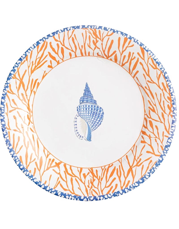 Πιάτα Mεγάλα Xάρτινα Shell Coral Blue 26cm Caspari (8 Tεμάχια)