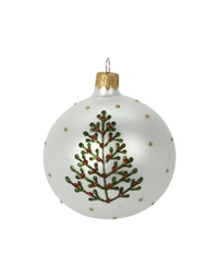 Xριστουγεννιάτικη Mπάλα Γυάλινη Mατ Λευκή Mε Στολισμένο Δέντρο (8cm)