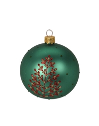 Xριστουγεννιάτικη Mπάλα Γυάλινη Mατ Πράσινη Mε Στολισμένο Δέντρο (8cm)