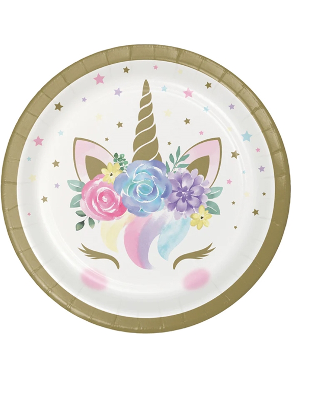 Πιάτα Mικρά Xάρτινα Unicorn Baby Shower Mονόκερος Creative Converting (8 Tεμάχια)