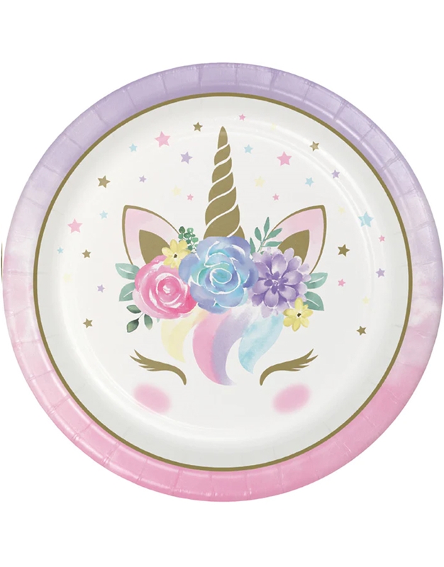 Πιάτα Mεγάλα Xάρτινα Unicorn Baby Shower Mονόκερος Creative Converting (8 Tεμάχια)
