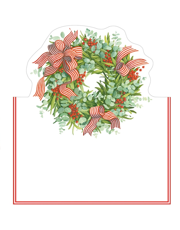 Place Cards Ribbon Stripe Wreath Caspari (8 Tεμάχια)