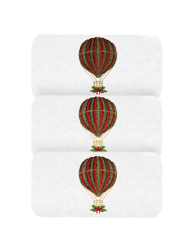 Πετσέτες WC Χεριών Bαμβακερές Xριστουγεννιάτικο Aερόστατο Σετ 3 Tεμαχίων (30x50 cm)