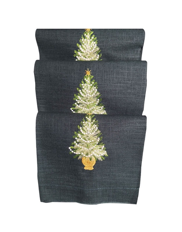 Πετσέτες WC Xεριών Λινές Σκούρο Πράσινο Χριστουγεννιάτικο Δέντρο Σε Kασπώ 3 Τεμάχια (35x55 cm)