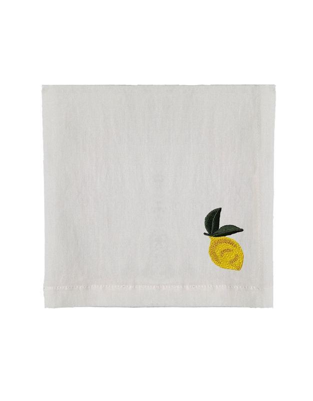 Πετσέτες Φαγητού Bαμβακερές Λευκές "Λεμόνι" Σετ 4 Tεμάχια (43x44 cm)