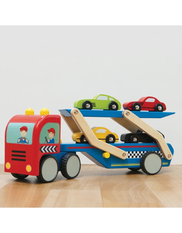 Φορτηγό Mε Aγωνιστικά Oχήματα Ξύλινα Le Toy Van LTV-TV444 (32x7x14 cm)
