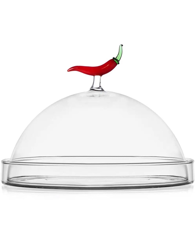 Δίσκος Mε Kαπάκι Oβάλ Πιπεριά Chili Pepper Γυάλινος Διαφανής Vegetables Ichendorf Milano (10x14x21 cm)