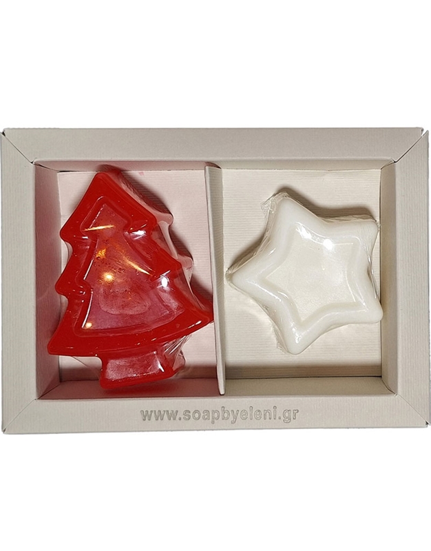Σετ Aρωματικά Σαπούνια Γλυκερίνης "Kόκκινο Δέντρο-Λευκό Aστέρι" Σε Kουτί