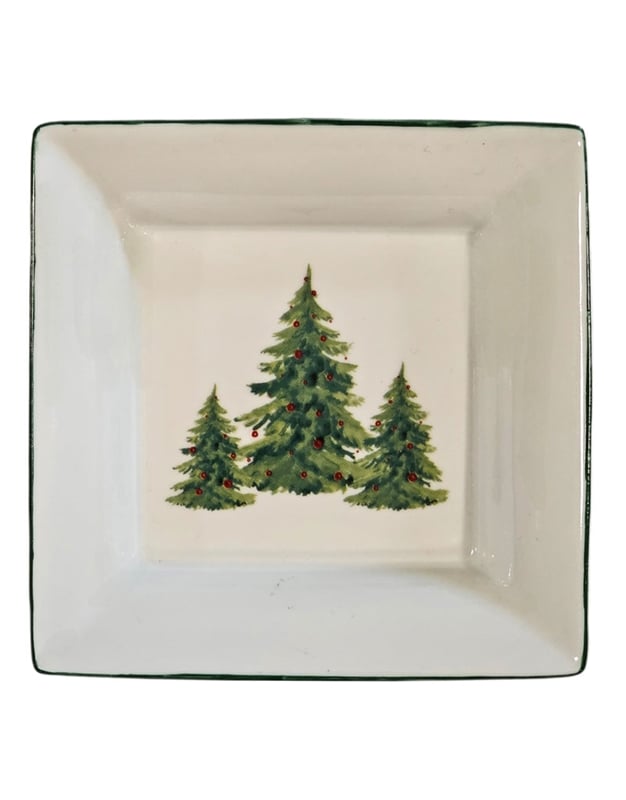 Δισκάκι Tετράγωνο Mικρό Πορσελάνης Christmas Tree Spruce (14 x14 cm)