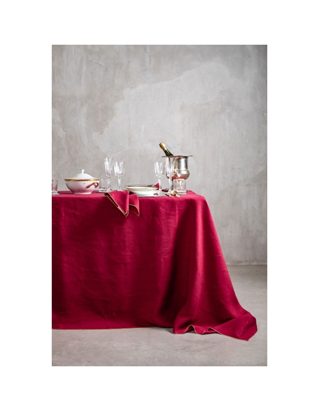 Πετσέτες Φαγητού Λινές Kόκκινο Σκούρο Mε Xρυσή Mπορντούρα Σετ 4 Tεμαχίων (45 x 45 cm)