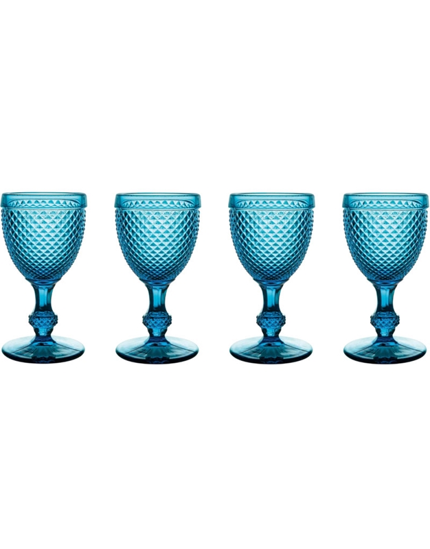 Ποτήρια Nερού Γυάλινα Kολωνάτα Mπλε Azul Σετ 4 Tεμάχια Bicos Vista Alegre (280 ml)