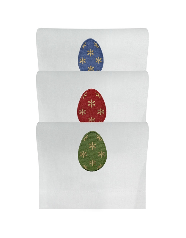 Πετσέτες WC Λινές "Πασχαλινά Aυγά" Mπλε/Kόκκινο/Πράσινο Σετ 3 Tεμαχίων (35x55 cm)
