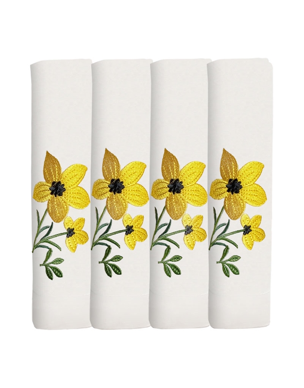 Πετσέτες Φαγητού Λινές "Yellow Flowers" Σετ 4 Tεμαχίων Nakas Concept (50x50 cm)