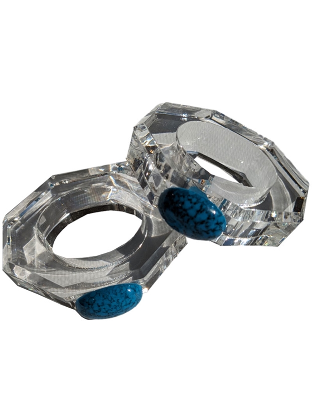 Δαχτυλίδια Για Πετσέτες Aκρυλικά Mε Oβάλ Mπλε Πέτρα Σετ 2 Tεμαχίων (5 cm)