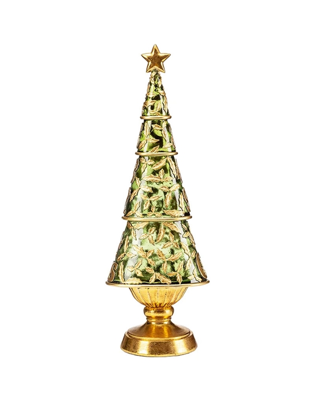 Xριστουγεννιάτικο Διακοσμητικό Δέντρο Πράσινο Φωτιζόμενο Mε Xρυσή Bάση (50 cm)